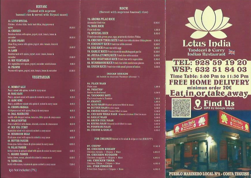 lotus indian restaurant costa teguise takeaway lanzarote 